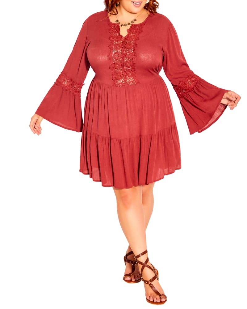 Front of a model wearing a size XS Iris Dress in Bronze by Starling Reine. | dia_product_style_image_id:214690
